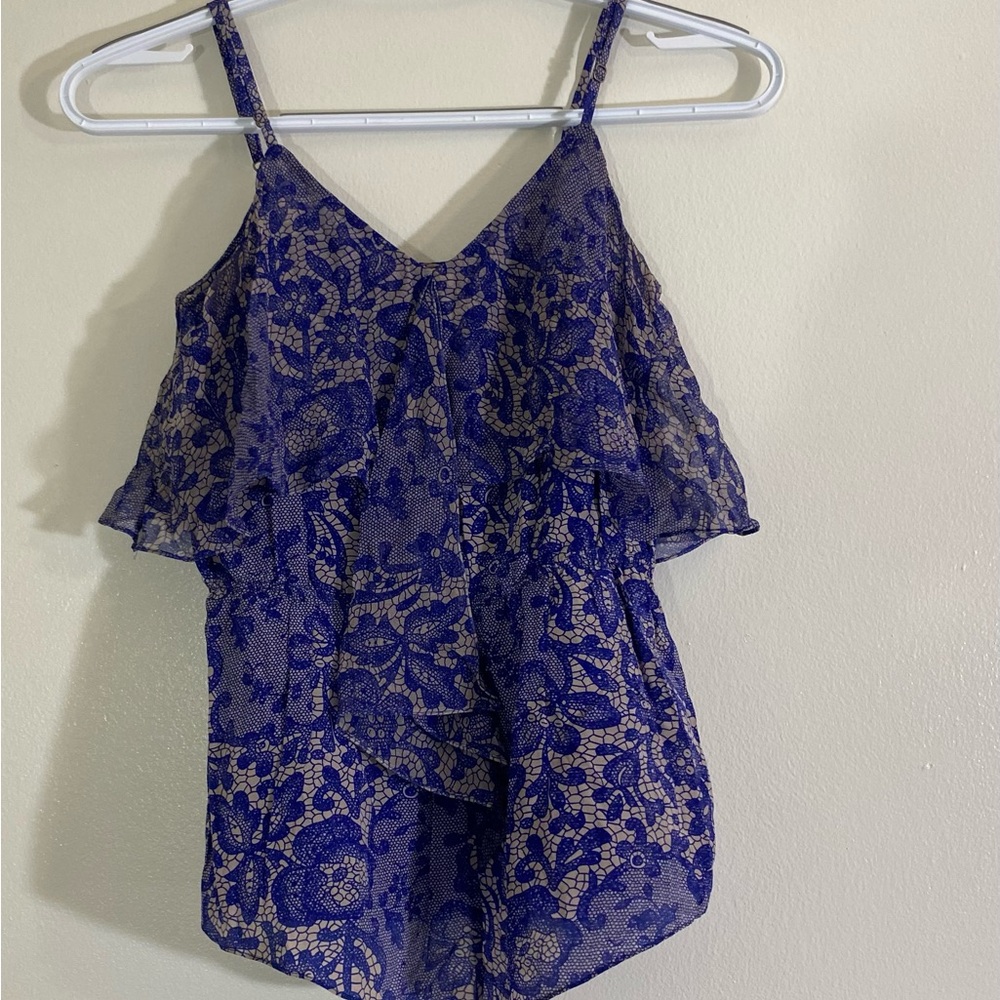 Rebecca Taylor Royal Blue and Cream Lace Top Size S